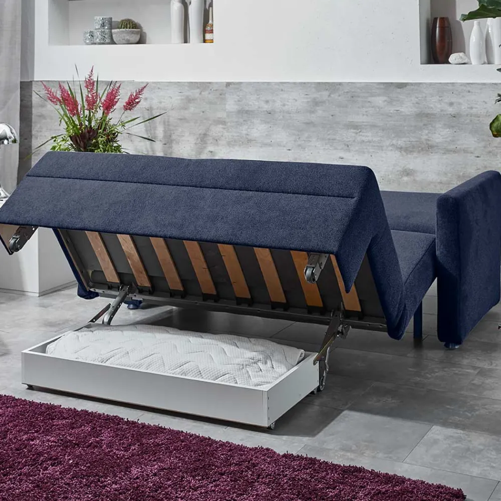 Wohnen Sofas<Ausklappbare Bettcouch in Blau Stoff - Jeen