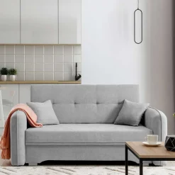 Wohnen Sofas<Ausklappbare Couch in Hellgrau Veloursbezug - Kidur