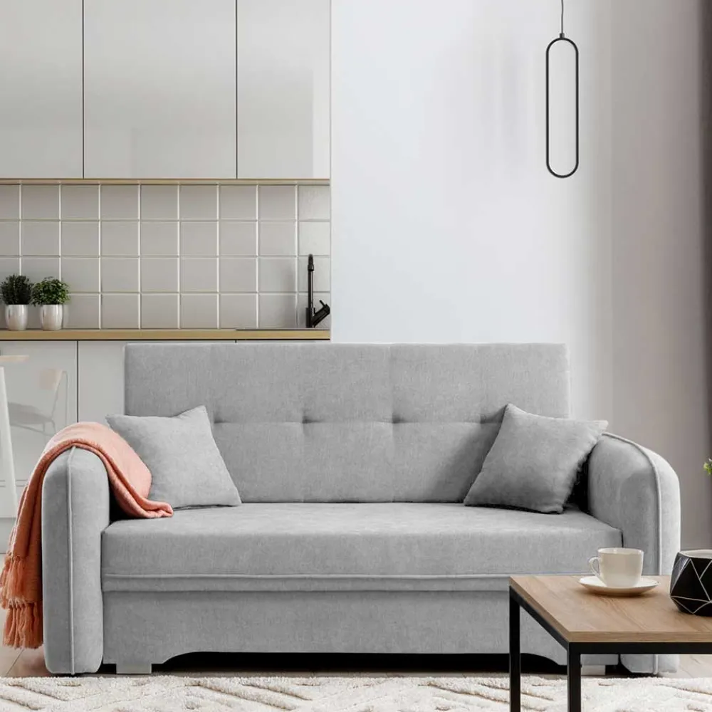 Wohnen Sofas<Ausklappbare Couch in Hellgrau Veloursbezug - Kidur