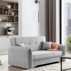 Wohnen Sofas<Ausklappbare Couch in Hellgrau Veloursbezug - Kidur
