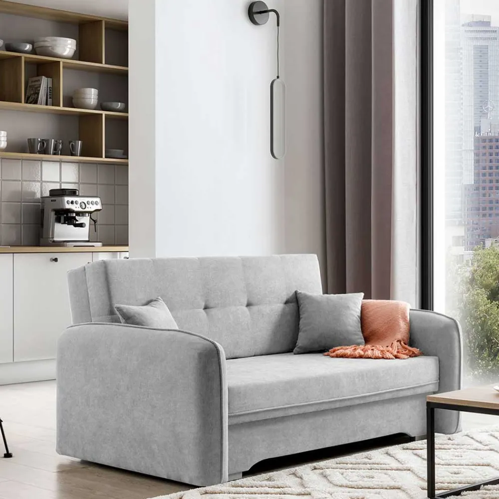 Wohnen Sofas<Ausklappbare Couch in Hellgrau Veloursbezug - Kidur