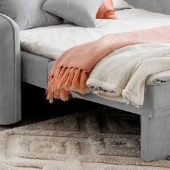 Wohnen Sofas<Ausklappbare Couch in Hellgrau Veloursbezug - Kidur