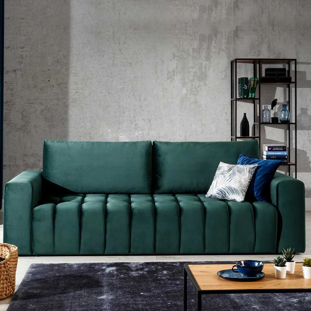 Wohnen Sofas<Ausklappbares Sofa in Grün Samt - Olenka