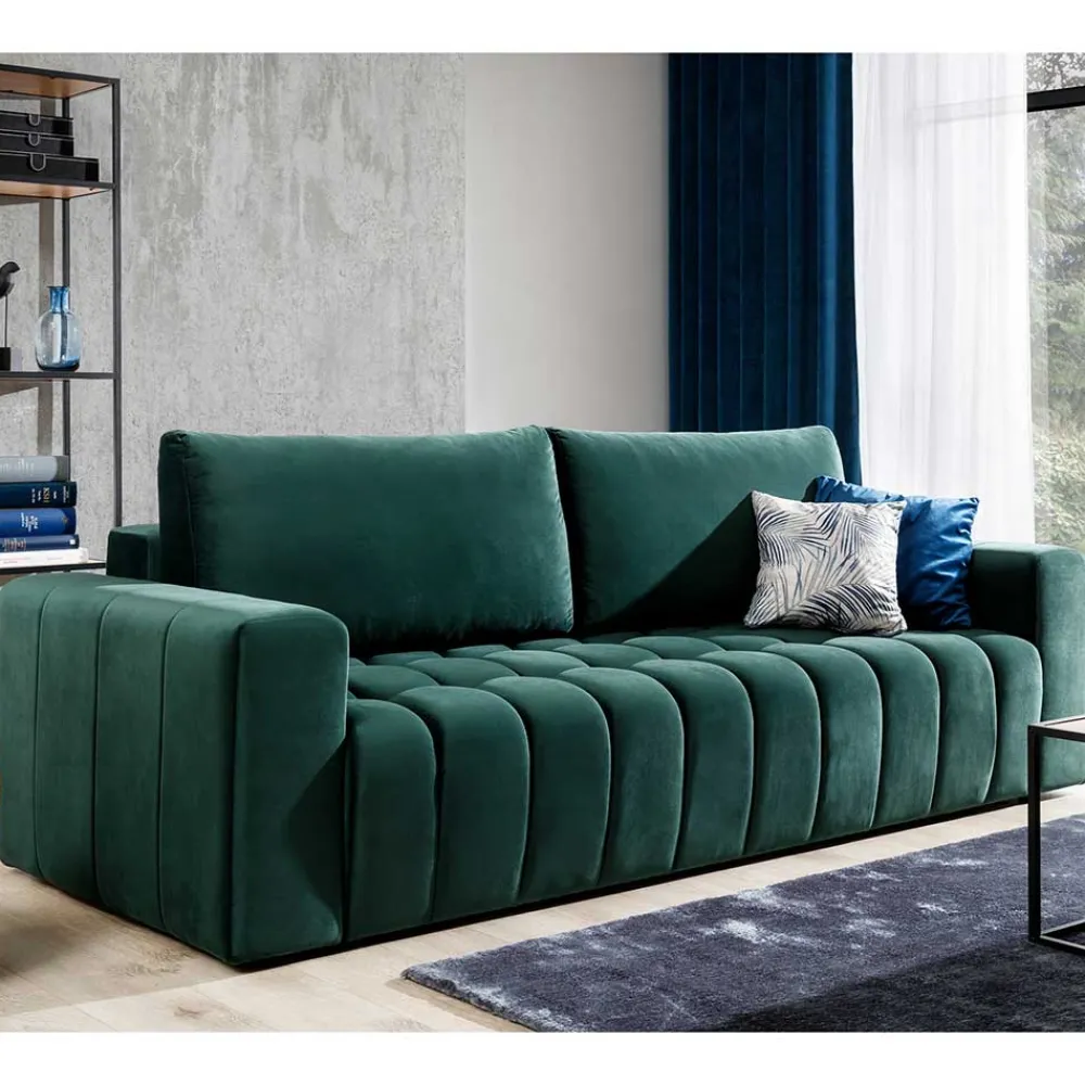 Wohnen Sofas<Ausklappbares Sofa in Grün Samt - Olenka
