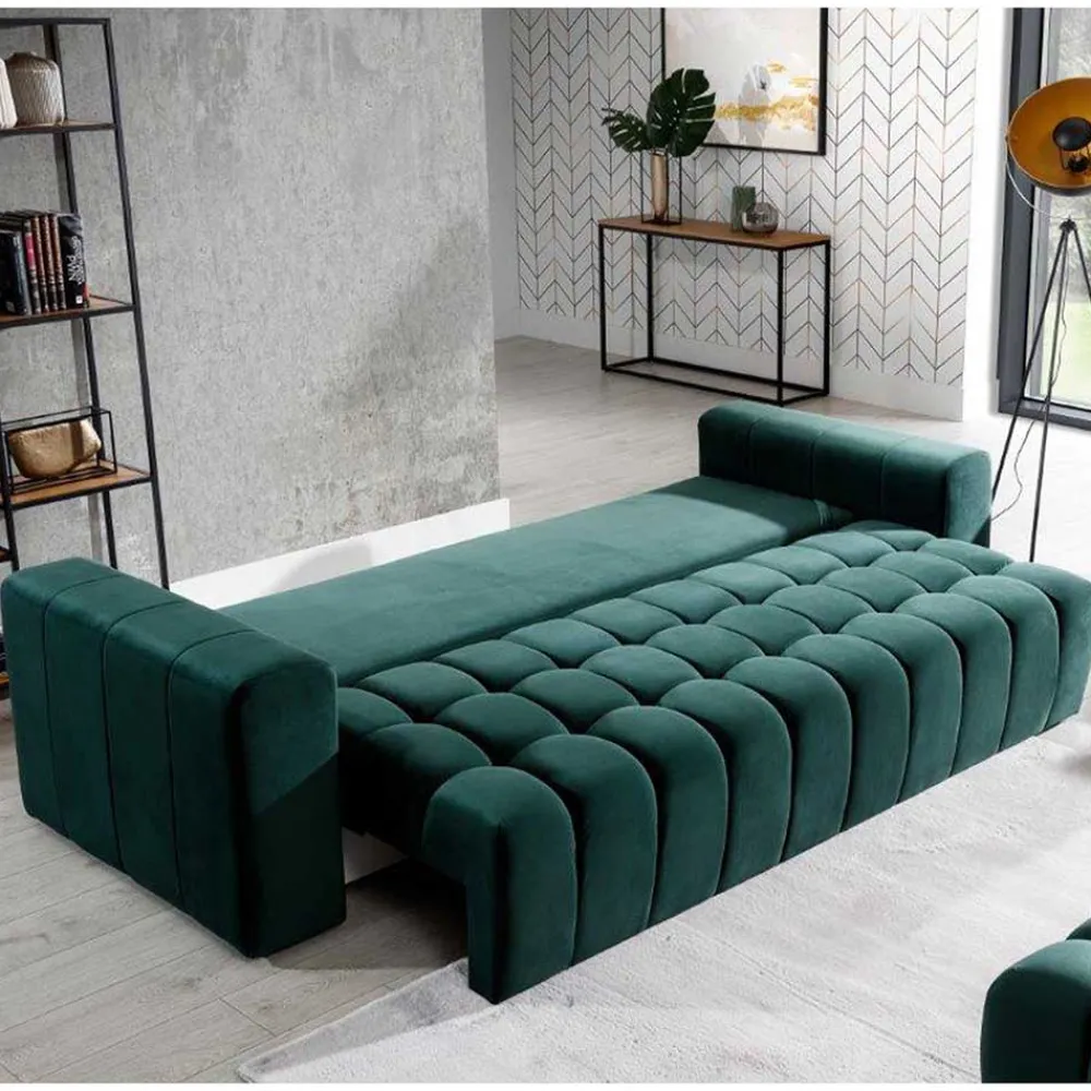 Wohnen Sofas<Ausklappbares Sofa in Grün Samt - Olenka