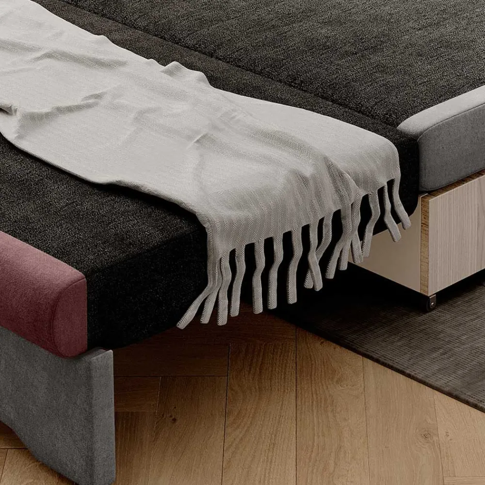 Wohnen Sofas<Ausziehcouch in Hellgrau und Rosenholz - Kedany