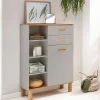 Wohnen Highboards<Bad Highboard in Platingrau und Eiche - Nienzo