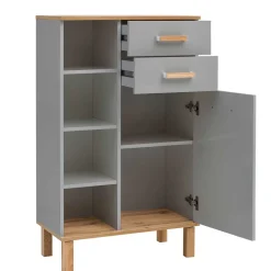 Wohnen Highboards<Bad Highboard in Platingrau und Eiche - Nienzo