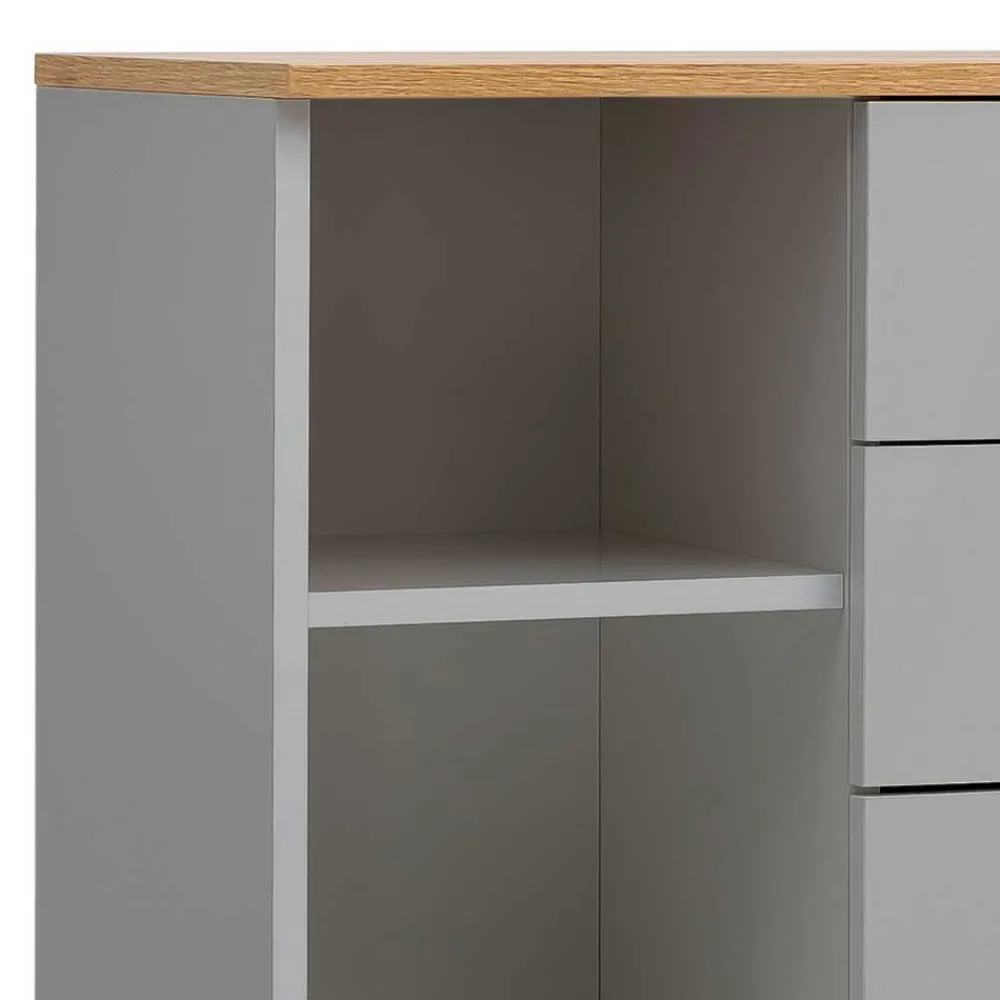 Wohnen Highboards<Bad Highboard in Platingrau und Eiche - Nienzo