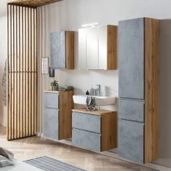 Wohnen Schränke<Bad Hochschrank in Beton & Holz Dekor - Mia