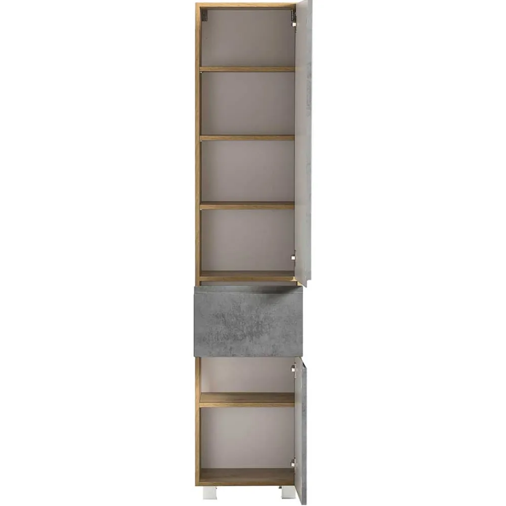Wohnen Schränke<Bad Hochschrank in Beton & Holz Dekor - Mia