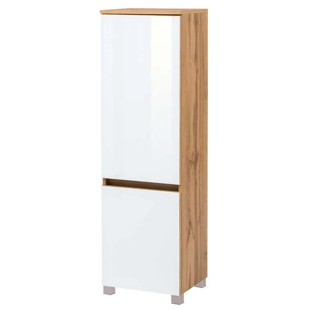 Wohnen Schränke<Bad Midischrank in Weiß Glas & Wildeiche - Vrendina