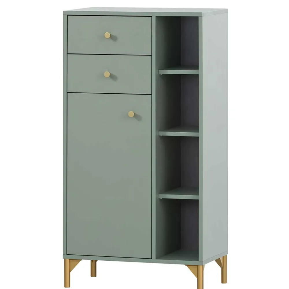 Wohnen Schränke<Badezimmer Highboard in Graugrün & Gold - Vilatata