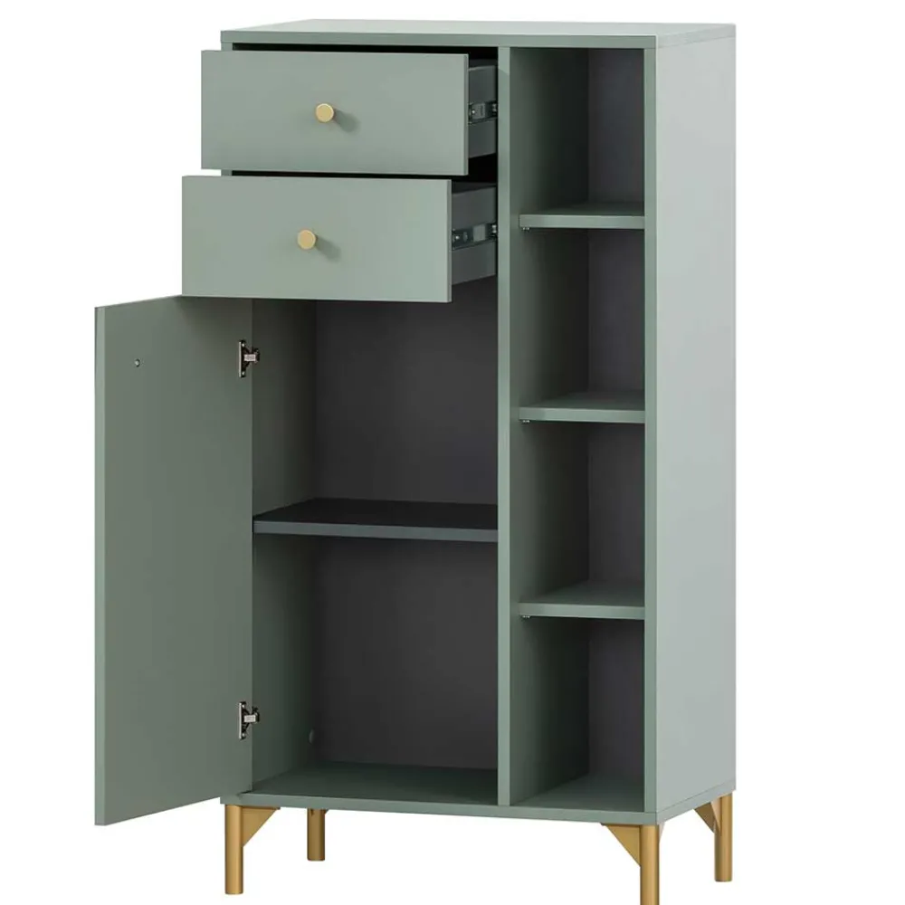 Wohnen Schränke<Badezimmer Highboard in Graugrün & Gold - Vilatata
