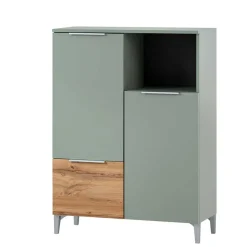 Wohnen Schränke<Badezimmer Highboard in Graugrün und Eiche - Liz