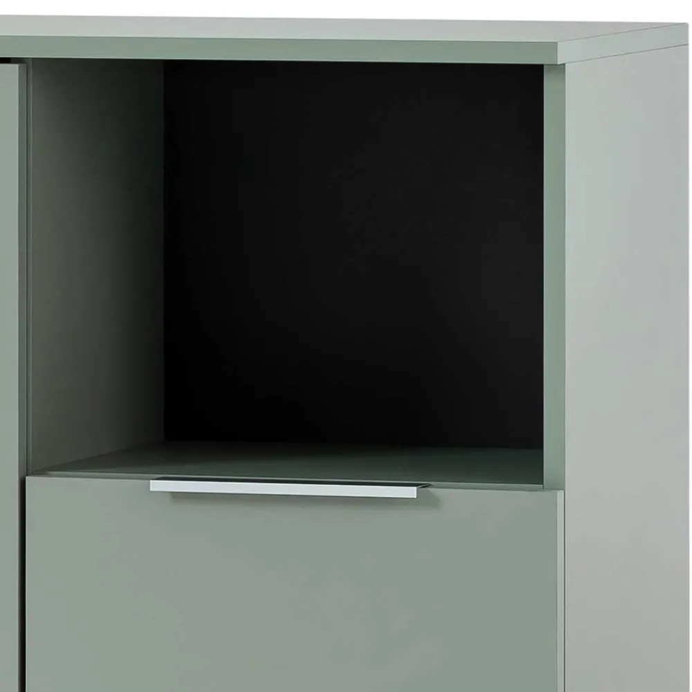 Wohnen Schränke<Badezimmer Highboard in Graugrün und Eiche - Liz