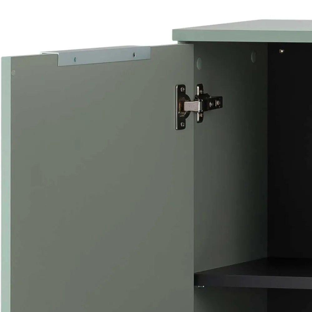 Wohnen Schränke<Badezimmer Highboard in Graugrün und Eiche - Liz