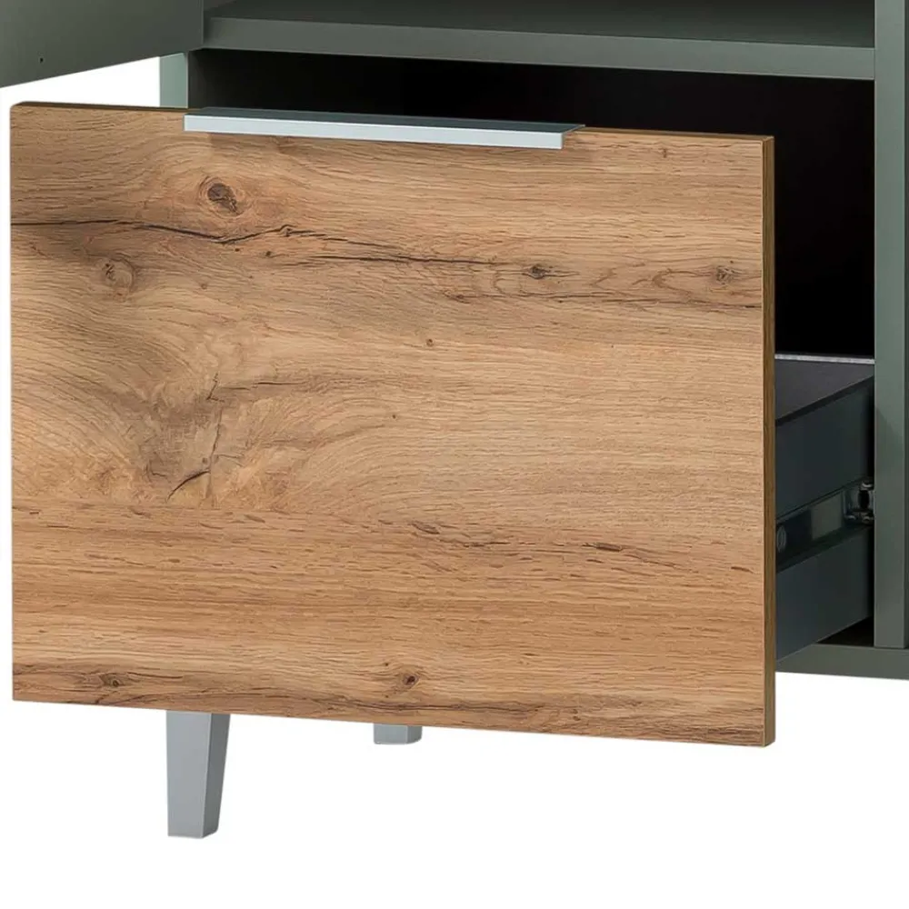 Wohnen Schränke<Badezimmer Highboard in Graugrün und Eiche - Liz