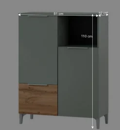 Wohnen Schränke<Badezimmer Highboard in Graugrün und Eiche - Liz