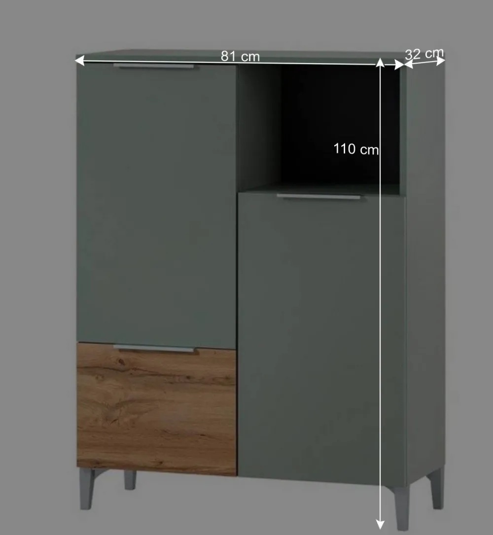 Wohnen Schränke<Badezimmer Highboard in Graugrün und Eiche - Liz