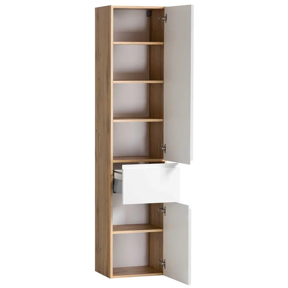 Wohnen Schränke<Badezimmer Hochschrank in mattem Weiß - Eight