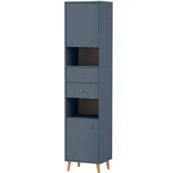 Wohnen Schränke<Badezimmer Hochschrank in Petrol Blau & Eiche - Matrera