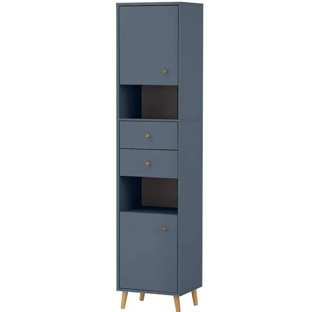 Wohnen Schränke<Badezimmer Hochschrank in Petrol Blau & Eiche - Matrera