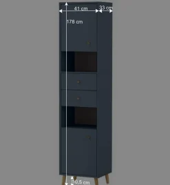 Wohnen Schränke<Badezimmer Hochschrank in Petrol Blau & Eiche - Matrera