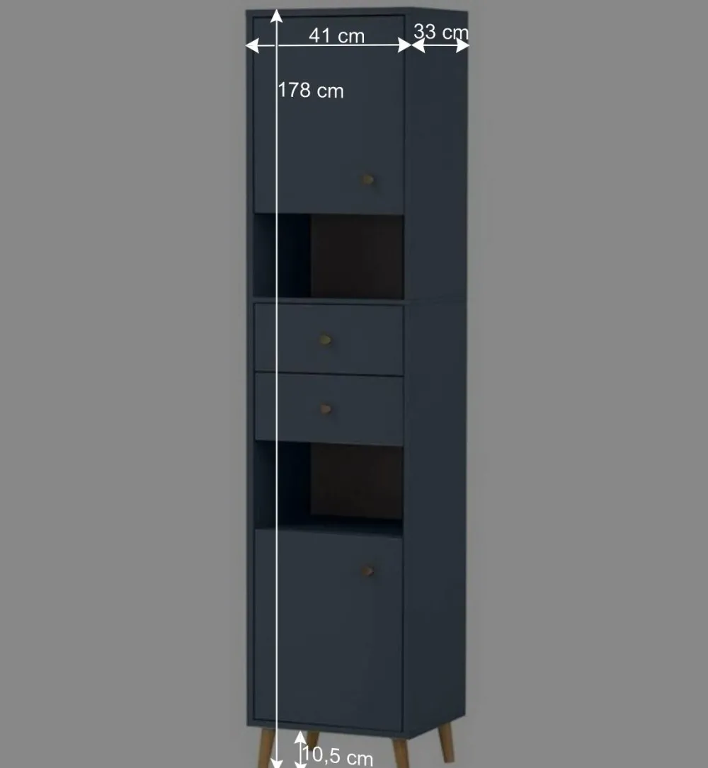 Wohnen Schränke<Badezimmer Hochschrank in Petrol Blau & Eiche - Matrera