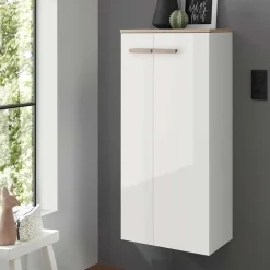 Wohnen Schränke<Badezimmerschrank in Weiß Hochglanz & Eiche - Vauflos