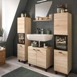 Wohnen Schränke<Badschrank mit Glaseinsatz - Hoxtona