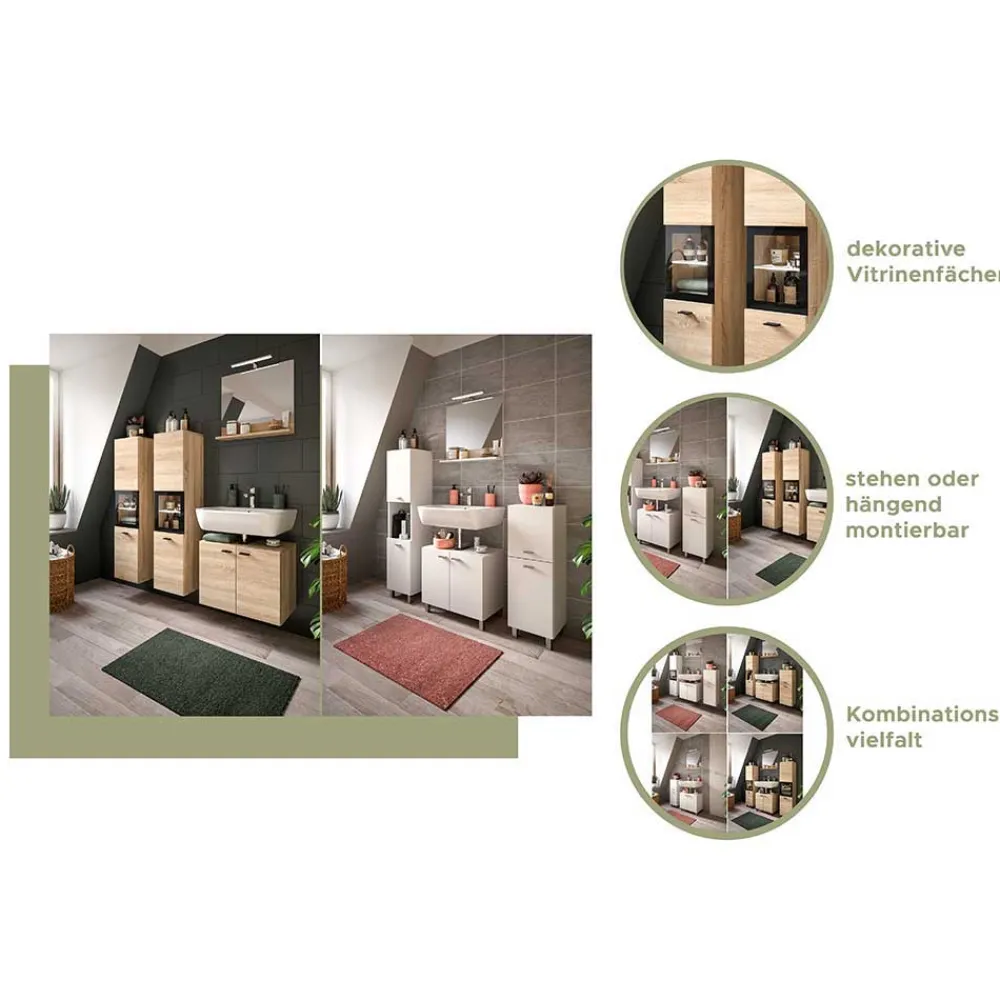 Wohnen Schränke<Badschrank mit Glaseinsatz - Hoxtona