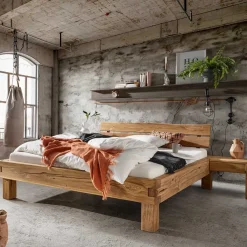 Wohnen Betten<Balkenbett mit Naturkanten Kopfteil - Blevos