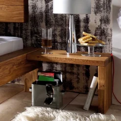 Wohnen Betten<Balken-Doppelbett mit Nachttischen im Set Housten aus Wildeiche massiv (dreiteilig)