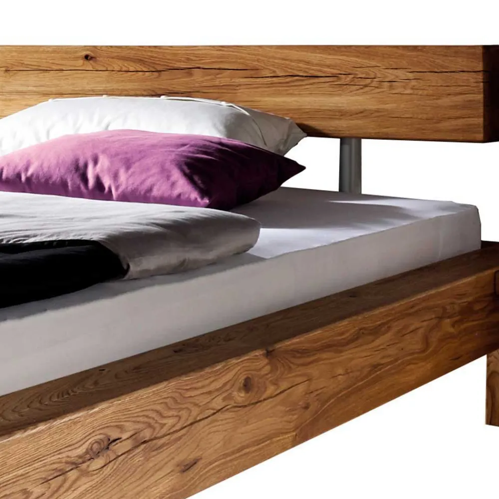 Wohnen Betten<Balken-Doppelbett mit Nachttischen im Set Housten aus Wildeiche massiv (dreiteilig)