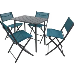 Wohnen Sitzgruppe<Balkon Tischgruppe in Schwarz Türkis - Ariet (fünfteilig)