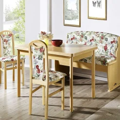 Wohnen Sitzgruppe<Bankgruppe in Buche & Blumen Muster Stoff Apollo mit Ausziehtisch (vierteilig)