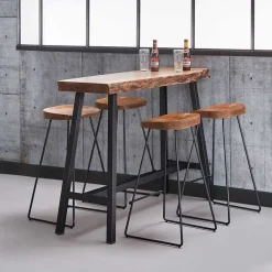 Wohnen Hocker<Barhocker mit Holzsitzen aus Akazie - Invitus (4er Set)