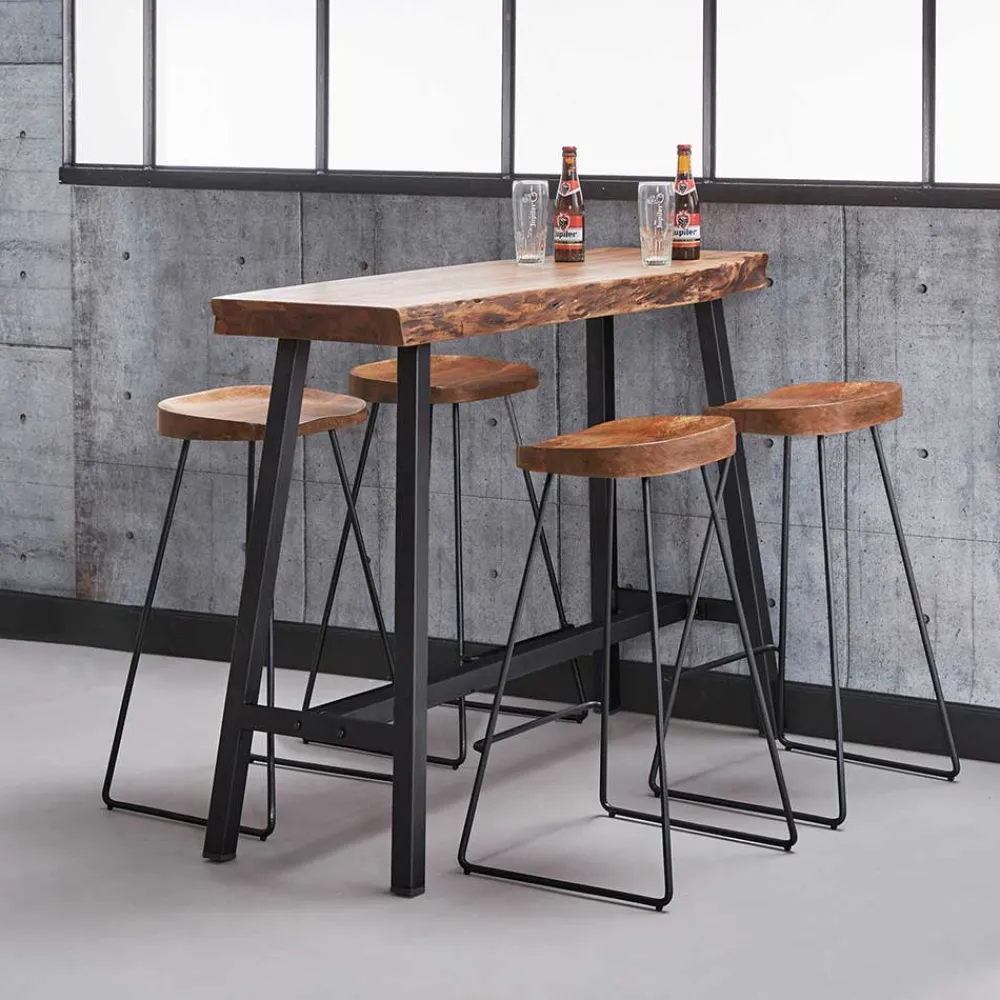 Wohnen Hocker<Barhocker mit Holzsitzen aus Akazie - Invitus (4er Set)