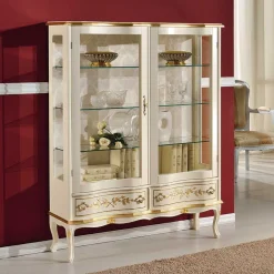 Wohnen Highboards|Vitrinen<Barock Design Vitrine in Weiß & Gold - Iviada