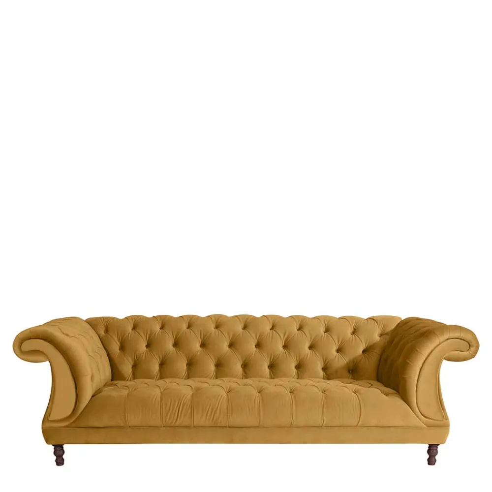 Wohnen Sofas<Barock Dreisitzer in Gelb und Nussbaum Braun - Alisho