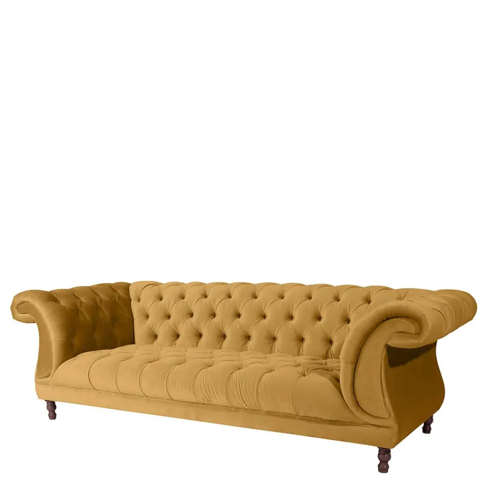 Wohnen Sofas<Barock Dreisitzer in Gelb und Nussbaum Braun - Alisho