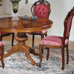 Wohnen Sitzgruppe<Barock Essgruppe mit Tisch rund Magari & 4 Polsterstühlen Rot (fünfteilig)