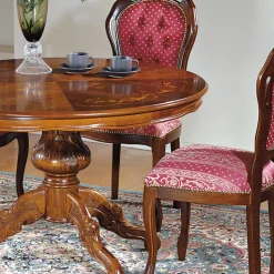 Wohnen Sitzgruppe<Barock Essgruppe mit Tisch rund Magari & 4 Polsterstühlen Rot (fünfteilig)