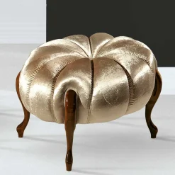 Wohnen Hocker<Barock Polsterhocker in Gold Stoff schimmernd - Leitha