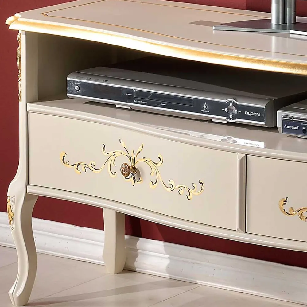 Wohnen Tv & Hifi-Möbel|Lowboards<Barockstil TV Element in Cremeweiß & Gold - Iviada