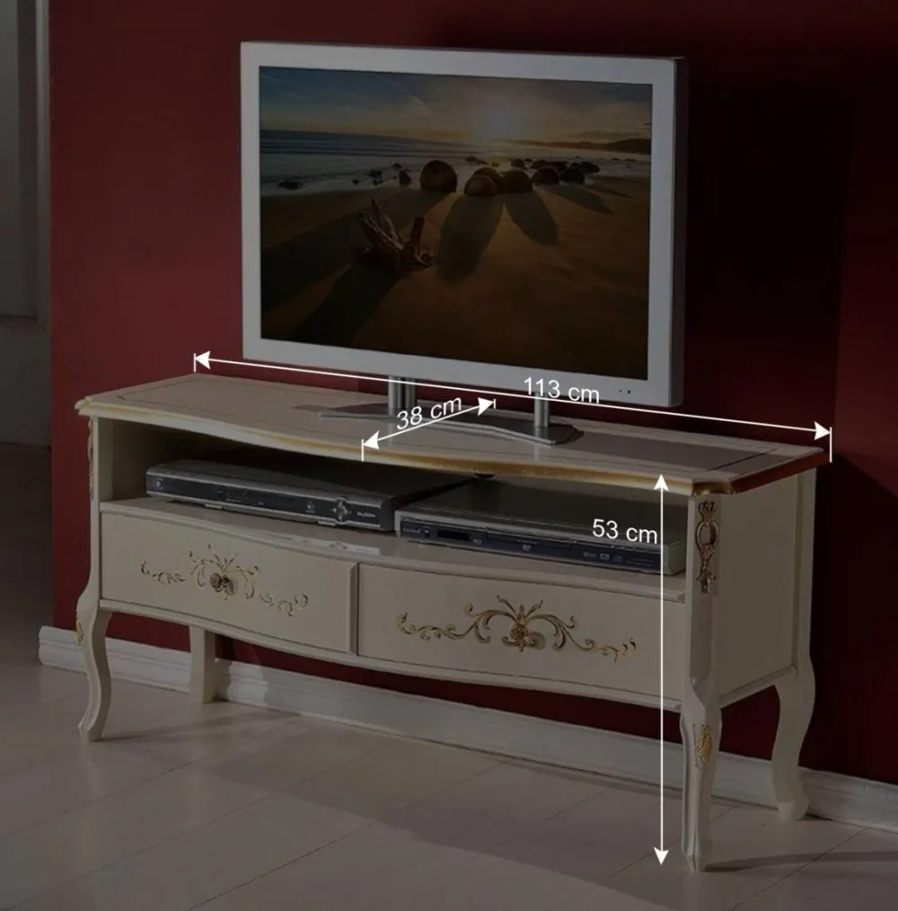 Wohnen Tv & Hifi-Möbel|Lowboards<Barockstil TV Element in Cremeweiß & Gold - Iviada
