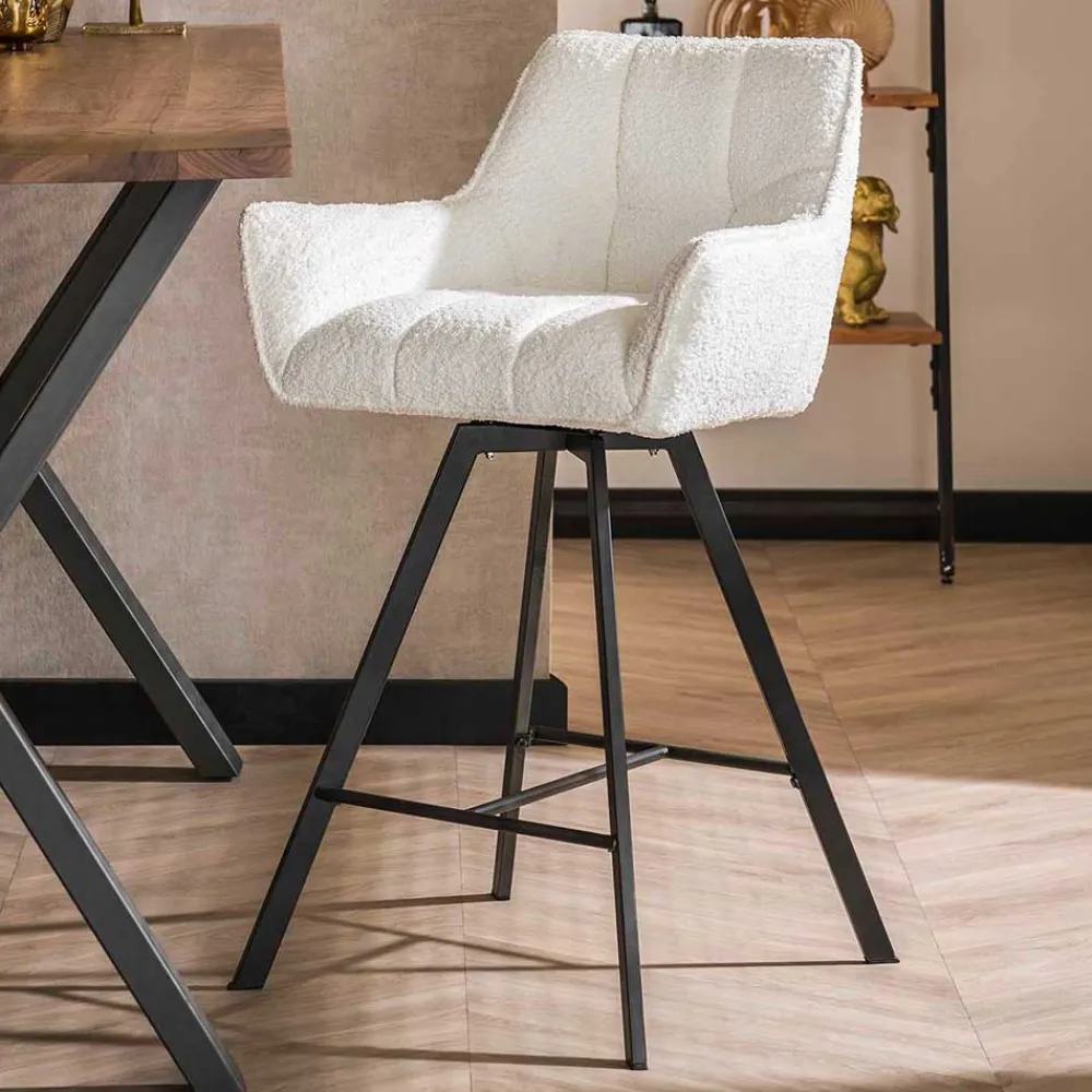 Wohnen Hocker<Barstuhl mit Drehgestell in Creme Boucle - Queen (2er Set)
