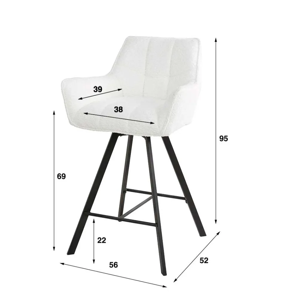 Wohnen Hocker<Barstuhl mit Drehgestell in Creme Boucle - Queen (2er Set)