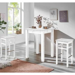 Wohnen Sitzgruppe<Bartisch und Barhocker in Weiß - Zanaris (dreiteilig)